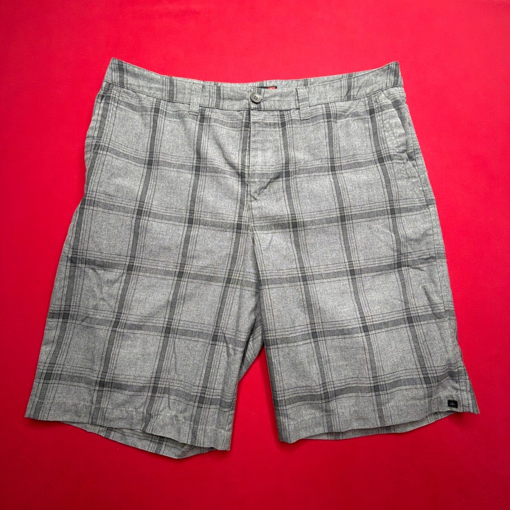 Vintage Y2K Skater Summer Quiksilver Mens Plaid Shorts Grey Vintage Skater 38